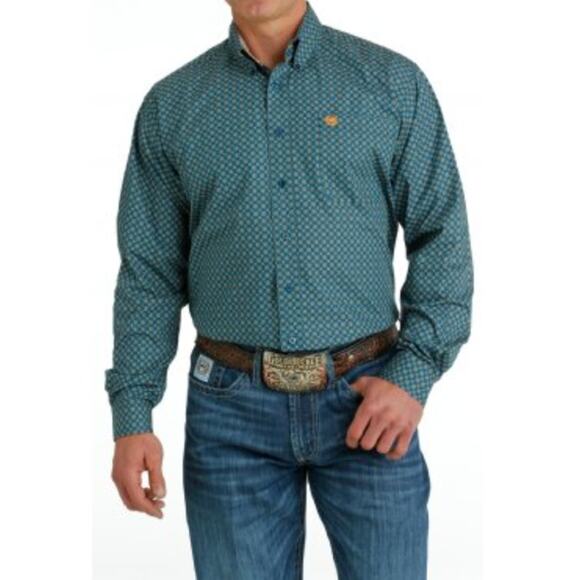 Cinch Black on Blue Print Button Front Classic Fit Shirt size Small - Picture 8 of 8